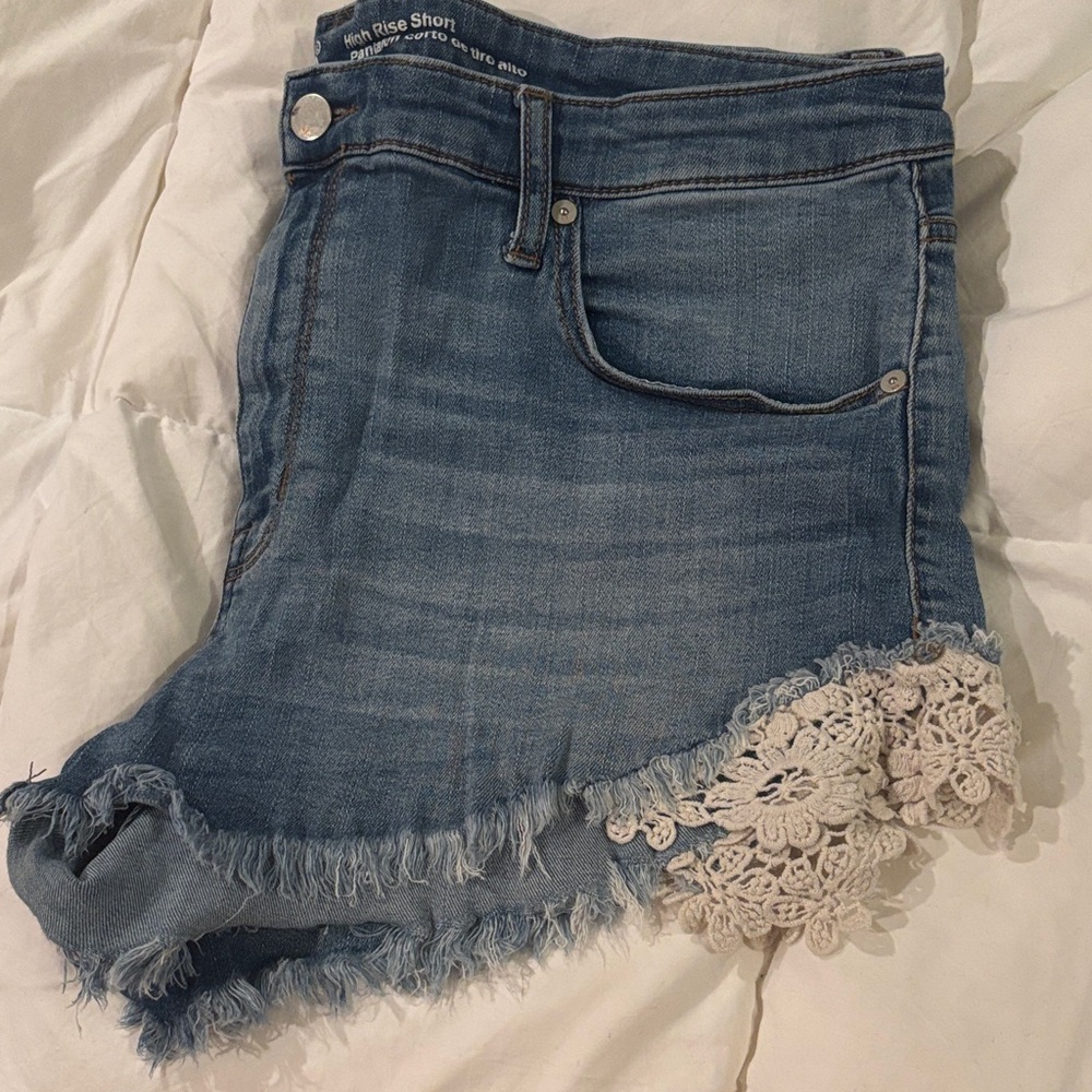Women's Blue Jean Shorts with Lace Trim